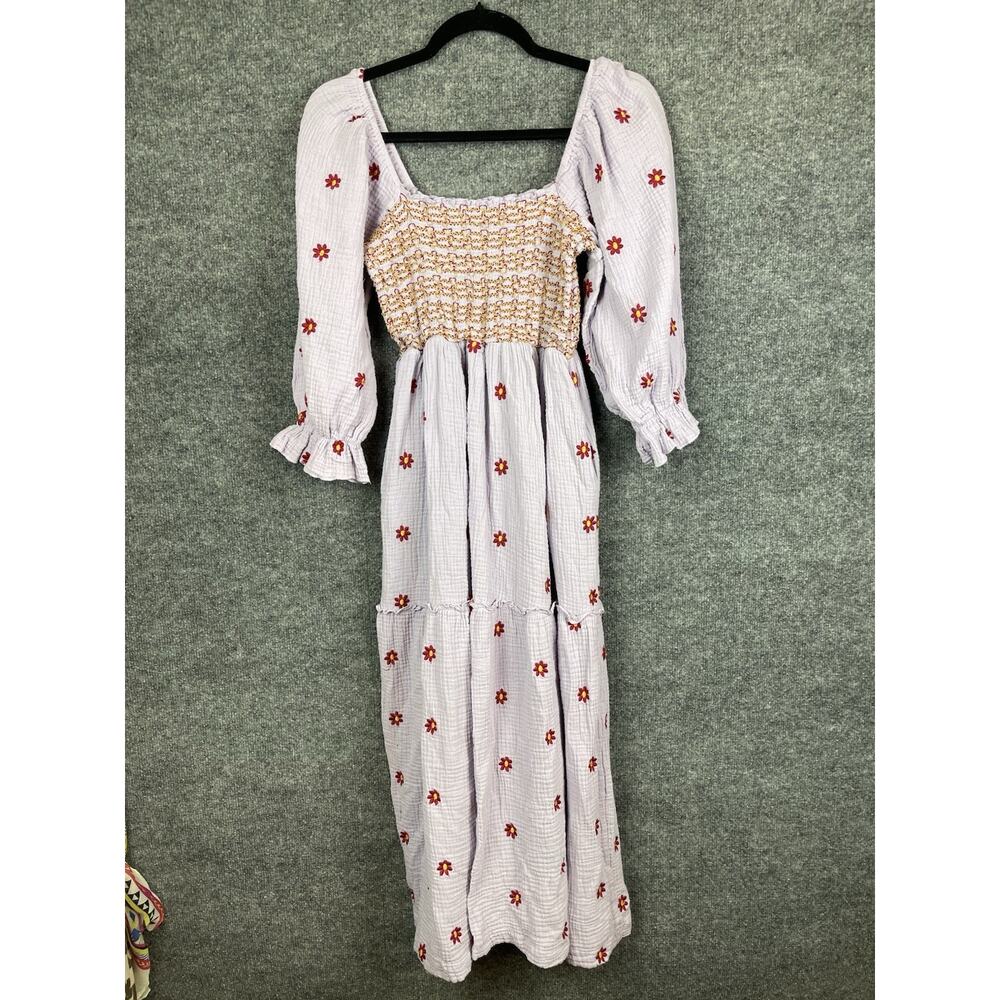 Women's Boho Dahlia Floral Embroidered Maxi‎ Dress Pearl Island Color Size Large